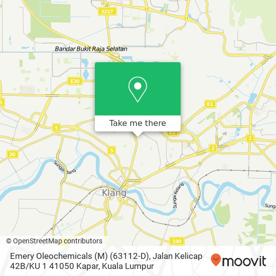 Peta Emery Oleochemicals (M) (63112-D), Jalan Kelicap 42B / KU 1 41050 Kapar