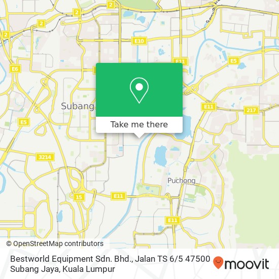 Peta Bestworld Equipment Sdn. Bhd., Jalan TS 6 / 5 47500 Subang Jaya