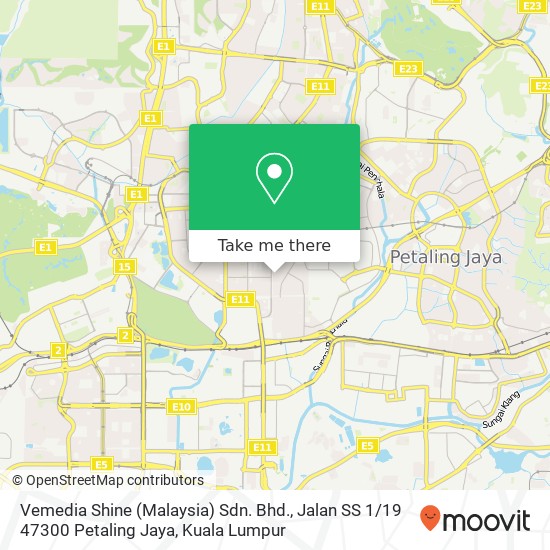 Peta Vemedia Shine (Malaysia) Sdn. Bhd., Jalan SS 1 / 19 47300 Petaling Jaya