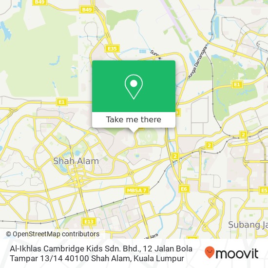 Peta Al-Ikhlas Cambridge Kids Sdn. Bhd., 12 Jalan Bola Tampar 13 / 14 40100 Shah Alam