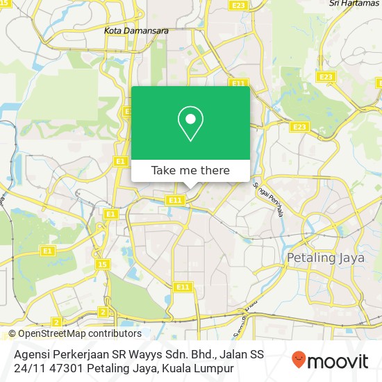 Peta Agensi Perkerjaan SR Wayys Sdn. Bhd., Jalan SS 24 / 11 47301 Petaling Jaya