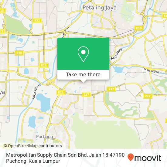 Peta Metropolitan Supply Chain Sdn Bhd, Jalan 18 47190 Puchong
