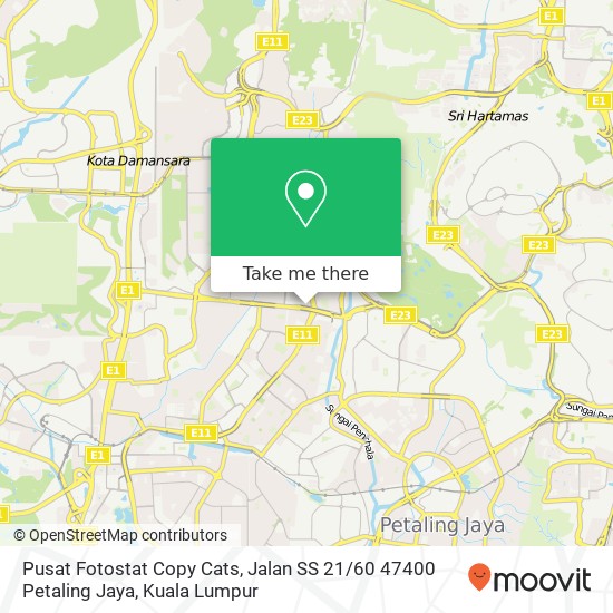 Peta Pusat Fotostat Copy Cats, Jalan SS 21 / 60 47400 Petaling Jaya