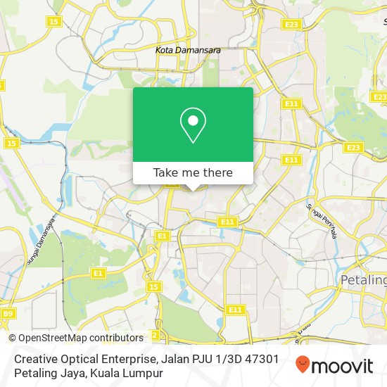 Peta Creative Optical Enterprise, Jalan PJU 1 / 3D 47301 Petaling Jaya