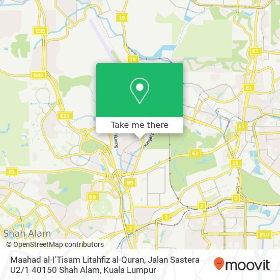 Maahad al-I'Tisam Litahfiz al-Quran, Jalan Sastera U2 / 1 40150 Shah Alam map