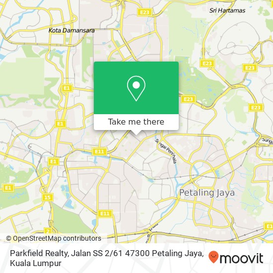Peta Parkfield Realty, Jalan SS 2 / 61 47300 Petaling Jaya