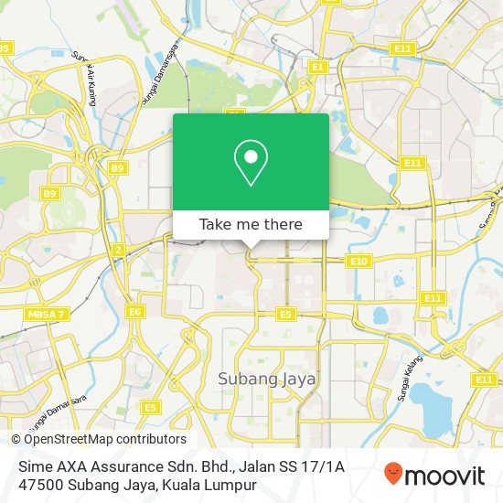 Peta Sime AXA Assurance Sdn. Bhd., Jalan SS 17 / 1A 47500 Subang Jaya