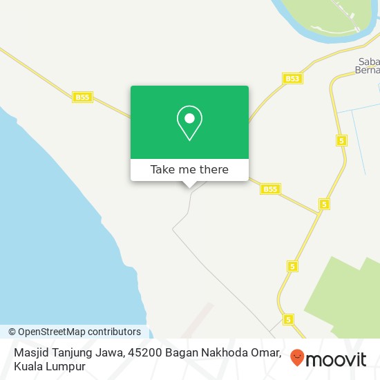 Peta Masjid Tanjung Jawa, 45200 Bagan Nakhoda Omar
