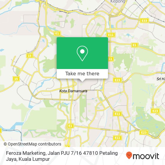 Peta Feroza Marketing, Jalan PJU 7 / 16 47810 Petaling Jaya