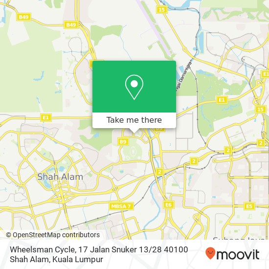 Peta Wheelsman Cycle, 17 Jalan Snuker 13 / 28 40100 Shah Alam