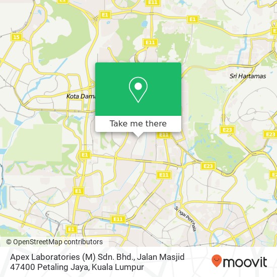 Peta Apex Laboratories (M) Sdn. Bhd., Jalan Masjid 47400 Petaling Jaya