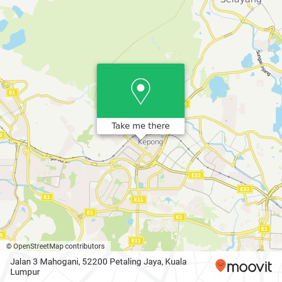 Peta Jalan 3 Mahogani, 52200 Petaling Jaya