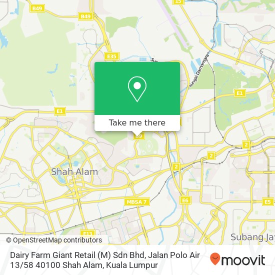 Peta Dairy Farm Giant Retail (M) Sdn Bhd, Jalan Polo Air 13 / 58 40100 Shah Alam