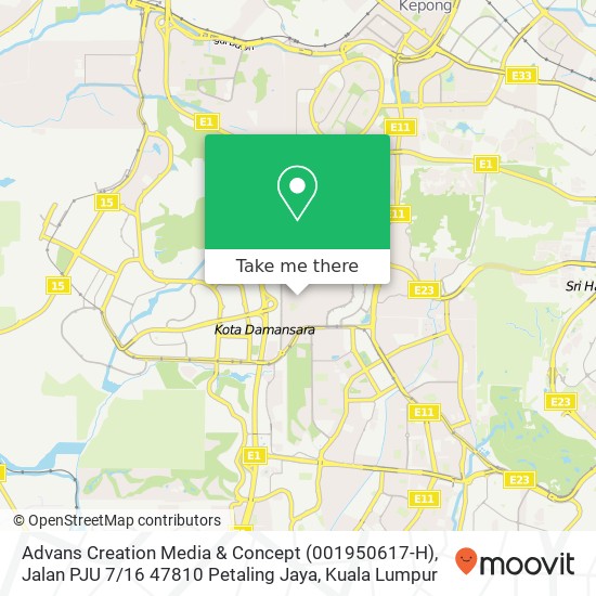 Advans Creation Media & Concept (001950617-H), Jalan PJU 7 / 16 47810 Petaling Jaya map