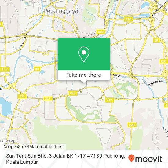 Peta Sun-Tent Sdn Bhd, 3 Jalan BK 1 / 17 47180 Puchong