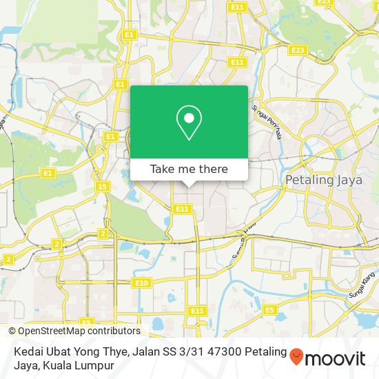 Peta Kedai Ubat Yong Thye, Jalan SS 3 / 31 47300 Petaling Jaya