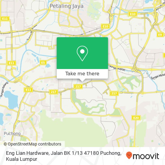 Eng Lian Hardware, Jalan BK 1 / 13 47180 Puchong map