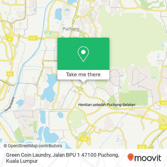 Peta Green Coin Laundry, Jalan BPU 1 47100 Puchong