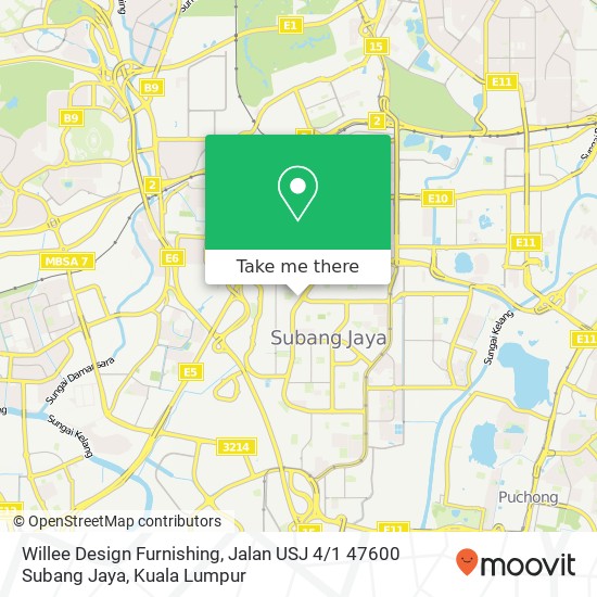 Peta Willee Design Furnishing, Jalan USJ 4 / 1 47600 Subang Jaya