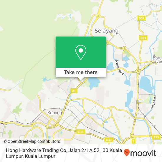 Peta Hong Hardware Trading Co, Jalan 2 / 1A 52100 Kuala Lumpur