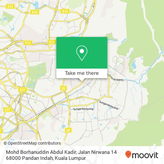 Peta Mohd Borhanuddin Abdul Kadir, Jalan Nirwana 14 68000 Pandan Indah