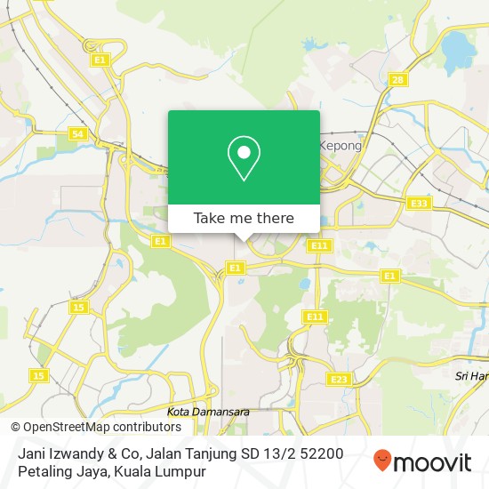 Peta Jani Izwandy & Co, Jalan Tanjung SD 13 / 2 52200 Petaling Jaya