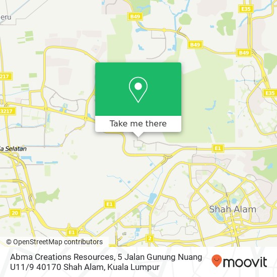 Peta Abma Creations Resources, 5 Jalan Gunung Nuang U11 / 9 40170 Shah Alam