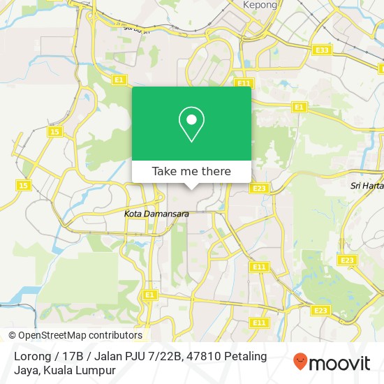 Peta Lorong / 17B / Jalan PJU 7 / 22B, 47810 Petaling Jaya