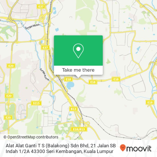 Peta Alat Alat Ganti T S (Balakong) Sdn Bhd, 21 Jalan SB Indah 1 / 2A 43300 Seri Kembangan