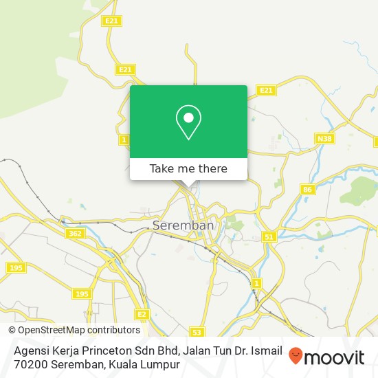 Peta Agensi Kerja Princeton Sdn Bhd, Jalan Tun Dr. Ismail 70200 Seremban