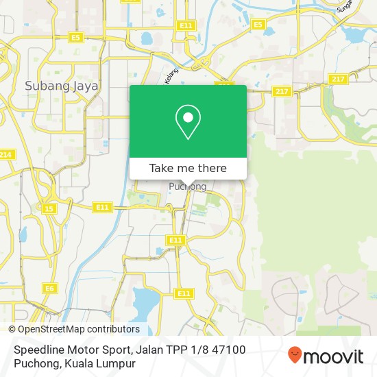 Peta Speedline Motor Sport, Jalan TPP 1 / 8 47100 Puchong