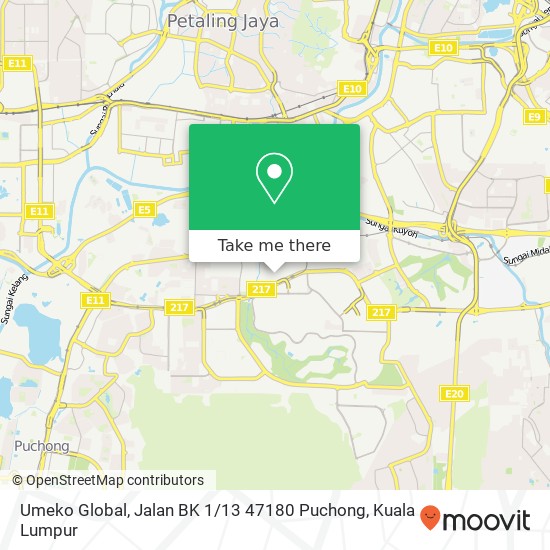 Peta Umeko Global, Jalan BK 1 / 13 47180 Puchong