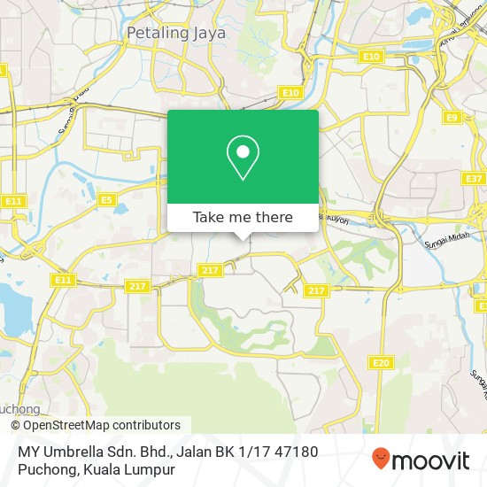 Peta MY Umbrella Sdn. Bhd., Jalan BK 1 / 17 47180 Puchong