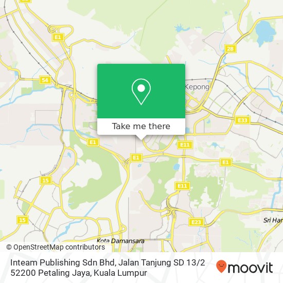 Inteam Publishing Sdn Bhd, Jalan Tanjung SD 13 / 2 52200 Petaling Jaya map