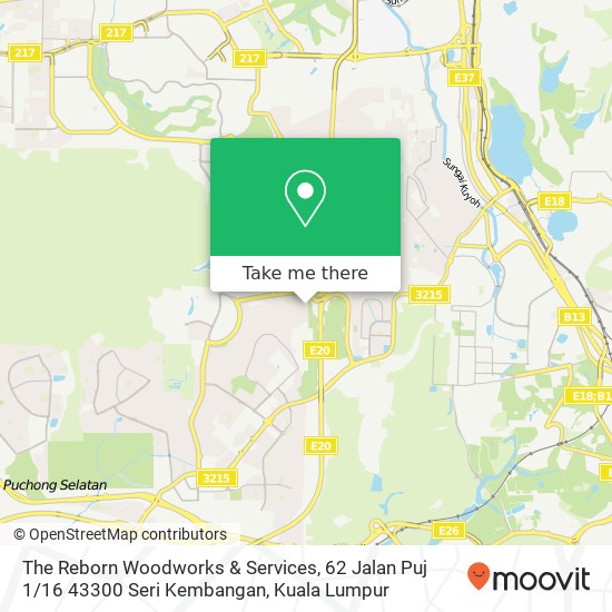 Peta The Reborn Woodworks & Services, 62 Jalan Puj 1 / 16 43300 Seri Kembangan