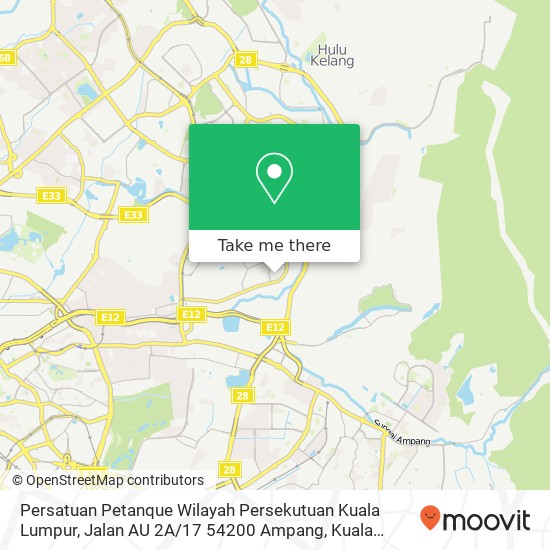Peta Persatuan Petanque Wilayah Persekutuan Kuala Lumpur, Jalan AU 2A / 17 54200 Ampang