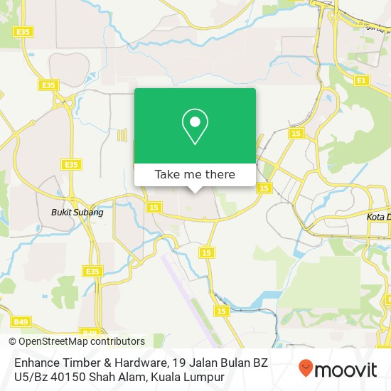 Peta Enhance Timber & Hardware, 19 Jalan Bulan BZ U5 / Bz 40150 Shah Alam