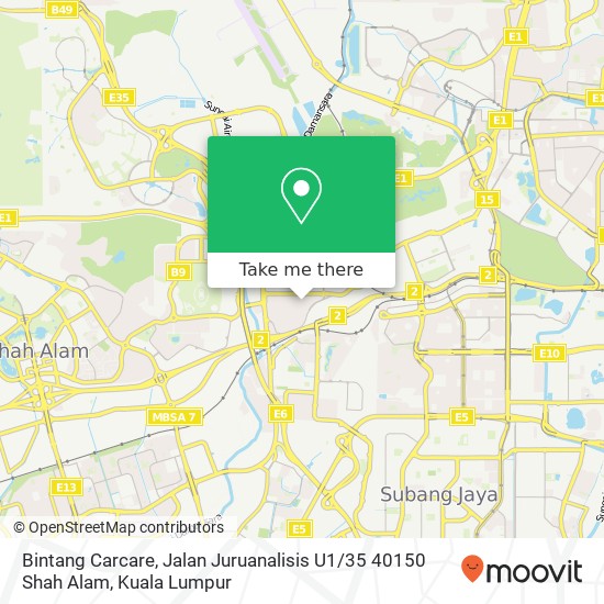 Peta Bintang Carcare, Jalan Juruanalisis U1 / 35 40150 Shah Alam