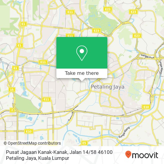 Peta Pusat Jagaan Kanak-Kanak, Jalan 14 / 58 46100 Petaling Jaya