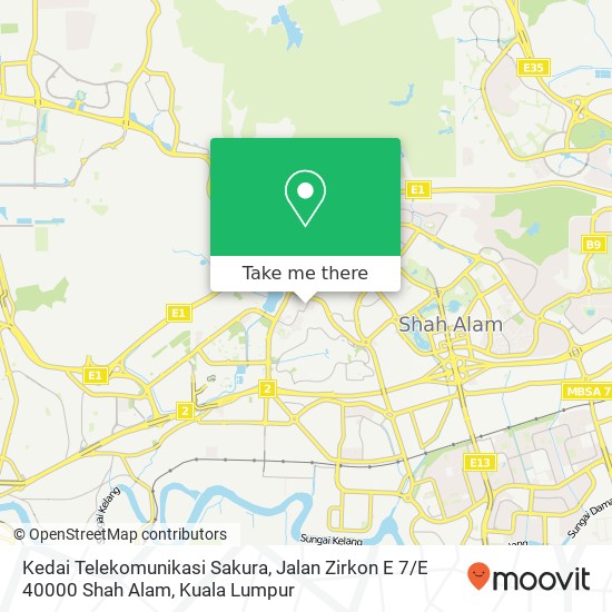 Peta Kedai Telekomunikasi Sakura, Jalan Zirkon E 7 / E 40000 Shah Alam