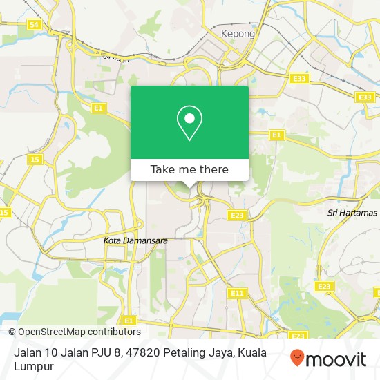 Peta Jalan 10 Jalan PJU 8, 47820 Petaling Jaya