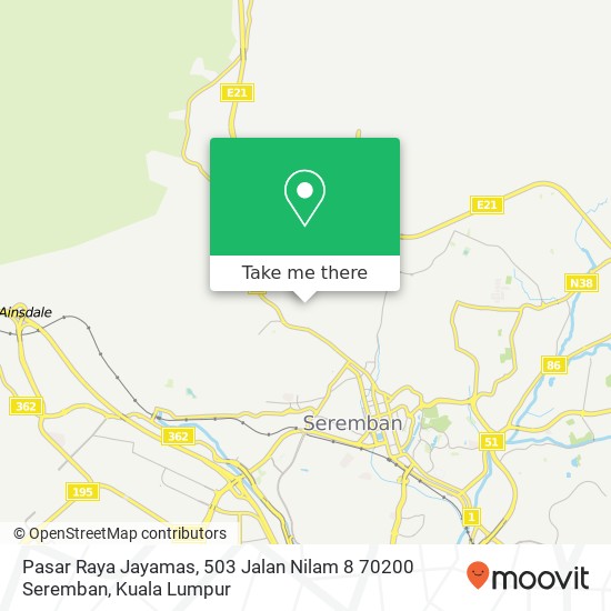 Peta Pasar Raya Jayamas, 503 Jalan Nilam 8 70200 Seremban