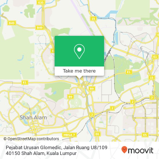 Peta Pejabat Urusan Glomedic, Jalan Ruang U8 / 109 40150 Shah Alam