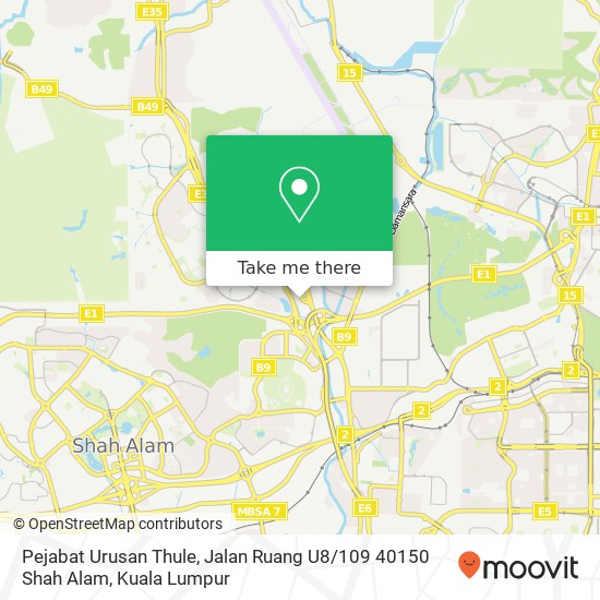 Peta Pejabat Urusan Thule, Jalan Ruang U8 / 109 40150 Shah Alam