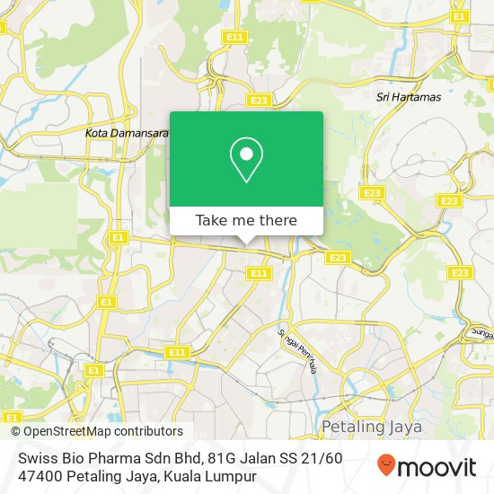 Peta Swiss Bio Pharma Sdn Bhd, 81G Jalan SS 21 / 60 47400 Petaling Jaya