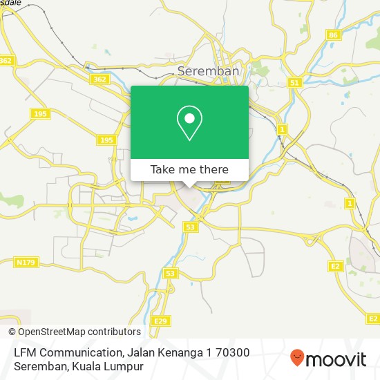 Peta LFM Communication, Jalan Kenanga 1 70300 Seremban