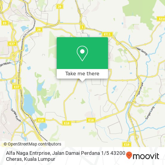 Peta Alfa Naga Entrprise, Jalan Damai Perdana 1 / 5 43200 Cheras