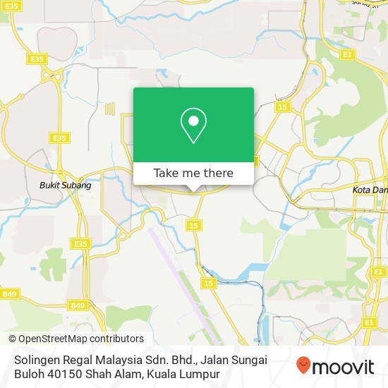 Peta Solingen Regal Malaysia Sdn. Bhd., Jalan Sungai Buloh 40150 Shah Alam