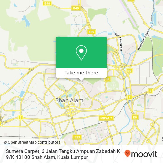 Peta Sumera Carpet, 6 Jalan Tengku Ampuan Zabedah K 9 / K 40100 Shah Alam