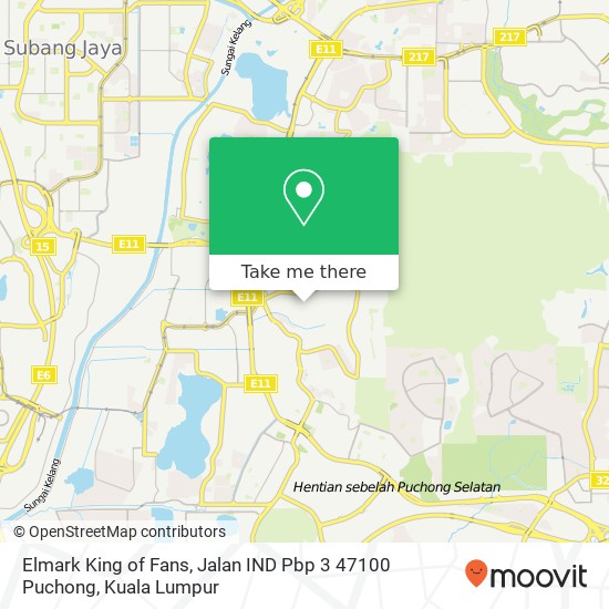Peta Elmark King of Fans, Jalan IND Pbp 3 47100 Puchong